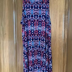 Navy Sleeveless Maxi Dress with Pink & Teal Abstract Print